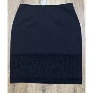 Talbots Pencil Skirt Women’s 10P Petite Black Knit Floral Lace Hem Stretch NEW